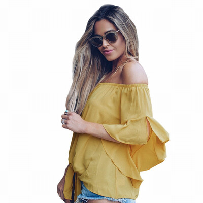 

Solid color one-piece collar speaker seven-point sleeve casual loose top