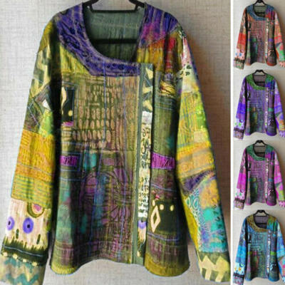 

Womens Floral Ethnic Style Long Sleeve Tunic Tops Blouse Casual Loose Shirts UK
