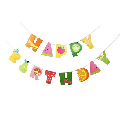 

FUNNYBUNNY Tropical Fruit Happy Birthday Banner Hawaii Party Colorful Hanging Decor