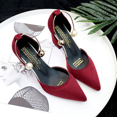 

early spring side empty high-heel high-heeled shoes2019 new style thick&sharp-pointed sexy summer single-shoe goddess all-i