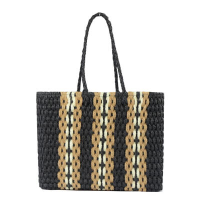 

Boho Woven Shoulder Handbags Women Stripe Straw Big Totes Top-handle Bags