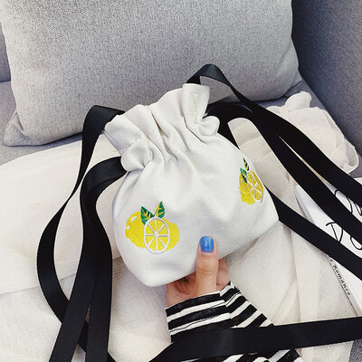 

Canvas bucket bag womens bag 2019 new summer fresh&lovely fruit shoulder bag Messenger bag