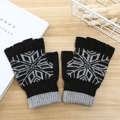

Men Wool Knitted Stretch Elastic Warm Gloves Half Finger Fingerless Gloves Mittens