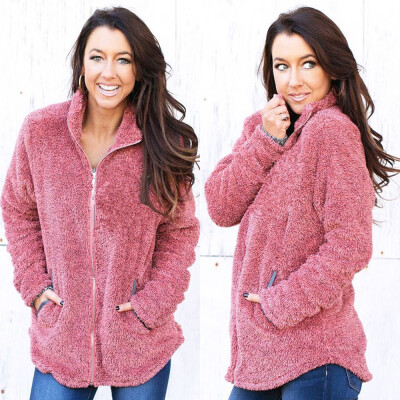 

Roseonmyhand Women Fluffy Plush Warm Winter Pure Color Coat Jumper Overcoat Jacket Outwear