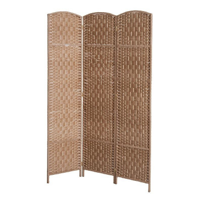 

6 Tall Wicker Weave Three Panel Room Divider Privacy Screen - Natural Blond Wood