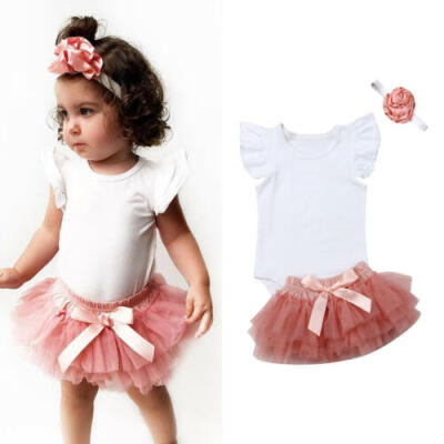 

USA 3Pcs Newborn Infant Baby Girls Newborn Tops RomperTutu Skirt Dress Outfits