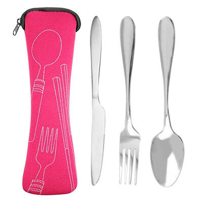 

3pcs Stainless Steel Cutlery Set Steak Knife Spoon Kit with Cloth Bag