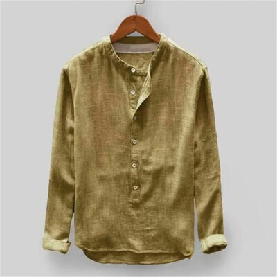 

Summer Casual Mens Linen Long Sleeve Shirt Button Up Loose Shirts Tops -4XL