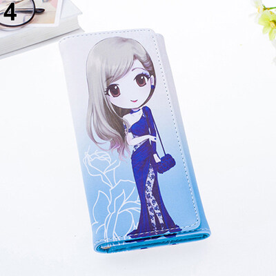 

Women Cartoon Girl Faux Leather Hasp Long Wallet ID Credit Card Holder Purse