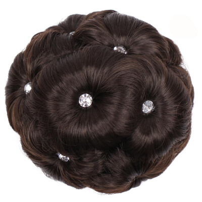 

Gobestart Female Wig Hair Ring Curly Bride Makeup Diamond Bun Flowers Chignon Hairpiece