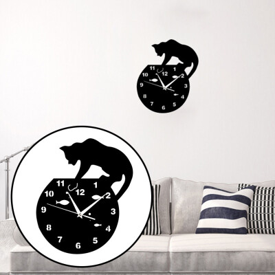 

〖Follure〗Naughty Cat Acrylic Clock Wall Clock Modern Design Home Decor Watch Wall Sticker