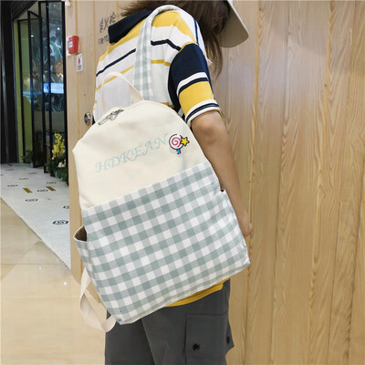 

Ins style schoolbag female Korean version of high school students simple forest department junior high school students plaid doubl