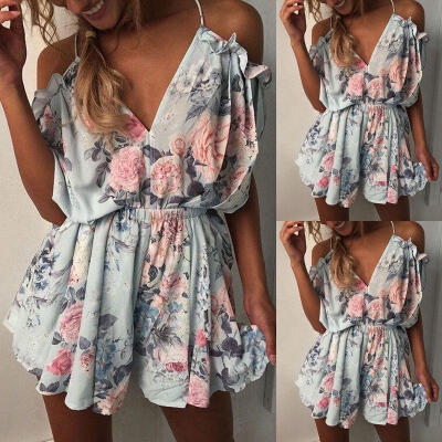 

Women Ladies V-neck Playsuit Jumpsuit Romper Summer Beach Dress Short Pants