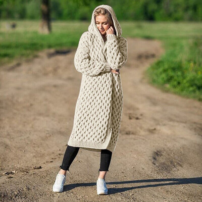 

Toponeto Winter Warm New Fashion Women Long Knitted Sweater Hooded Cardigan Coat