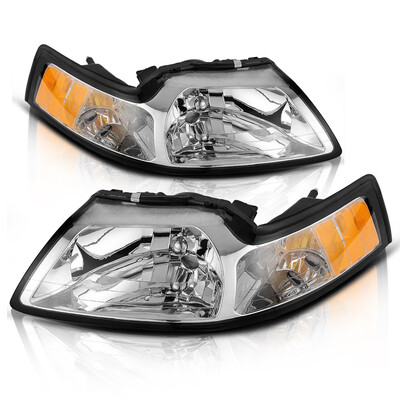 

Chrome Housing Headlights For 1999-2004 Ford Mustang Pair Replacement LeftRight 2000 2001 2002 2003