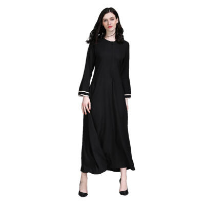 

Muslim Arabic Women Elegant Robes Dress Loose Solid Color Long Sleeve Dress