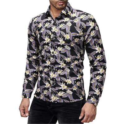 

SUNSIOM Men Flower Floral Print Shirt Blouse Slim Fit Fashion Casual Long Sleeve Shirt
