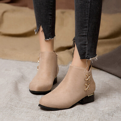 

Low-heeled boots short boots pure-color side zipper boots&bare boots