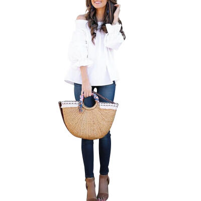 

Summer Women T-Shirt Fashion Elbow Sleeve Solid Bandage Bow Strapless Tops