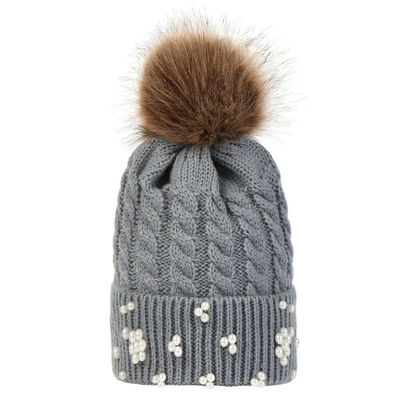 

New Cute Kids Baby Warm Winter Pearl Knit Beanie Fur Pom Pom Hat Crochet Ski Cap