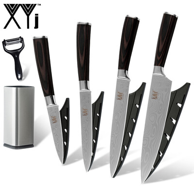 

XYj Kitchen Knife 4 Piece Stainless Steel Kitchen Knife Multifunction Peeler 8 inch Knife Holder Cooking Tools