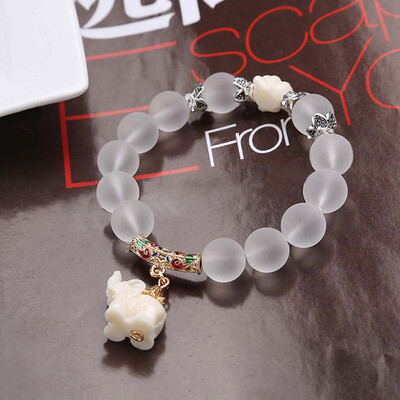 

Ethnic Matte Crystal Elephant Charm Bracelet For Ladies Antique Silver Buddha Head Animal Bead Cultural Bracelet Jewelry