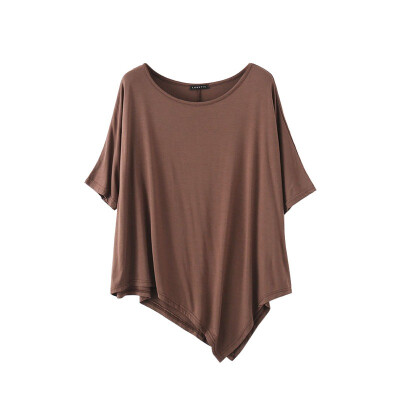 

Womens Solid O Neck Short Sleeve Irregular Modal T-Shirt Loose Summer Irregular Hem T-shirt