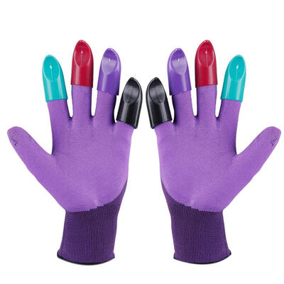 

1pair Garden PU Digging Gloves with 8 ABS Plastic Fingertips Sharp Claws