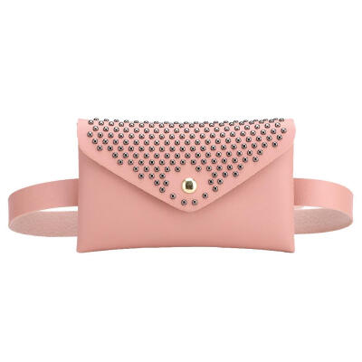 

Punk Solid Color Rivet Shoulder Waist Bags Fanny Packs Women Flap Chest Bag