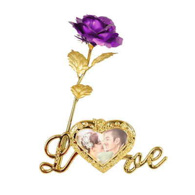 

24K Gold Plated Artificial Rose Flower With Photo Frame Base Unique Gifts For Valentines Day Thanksgiving Mothers Day