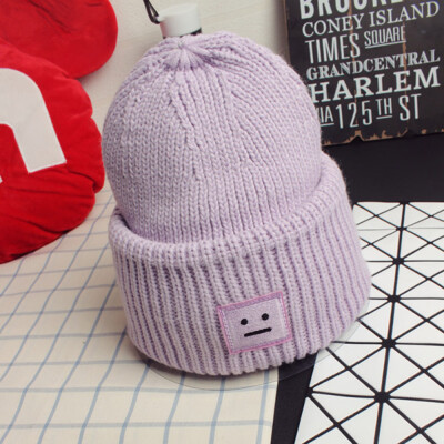 

Tailored Solid Cotton Hats Unisex Warm Winter Smiling Face Knit Cap