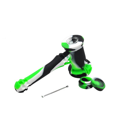 

Silicone Environmental Smoke Tubing with Wax Oil Jar&Stainless Steel Spoon Edible Portable Tobacco Pipes Water Smoking Holder