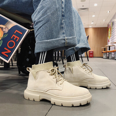 

Wild flying woven neckline mens Martin boots mens high-top retro hip-hop beef tendon tooling casual