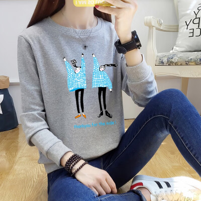 

Fashion Loose Round Neck Long-sleeved Womens Coat Korean Style Simple Casual Cartoon Print Jacket