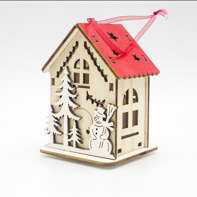 

Gobestart LED Light Wood House Cute Christmas Tree Hanging Ornaments Holiday Decoration