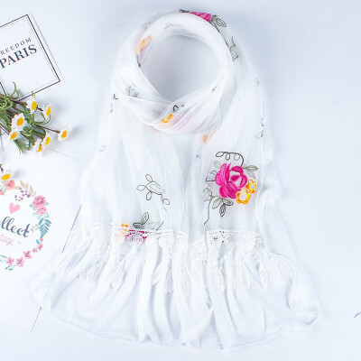 

New scarf Japan&South Korea sweet beauty embroidery scarf travel photo decoration shade lace double mesh scarf