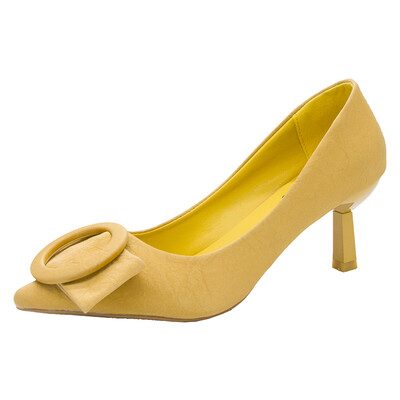 

Shallow shoe women 2019 summer new Korean metal buckle heel high-heeled style style single shoe woman
