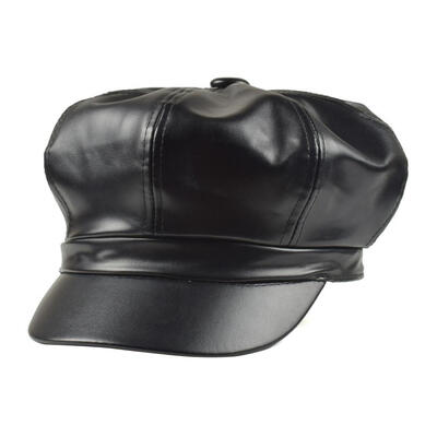 

Women Vintage Faux Leather Solid Color Outdoor Beret Painter Flat Hat Peaked Cap