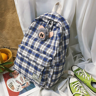 

Tailored Fashion Women Large Capacity Plaid Bag Student Backpack Travel Couple Bag
