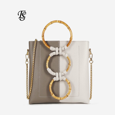 

ESHUNFA 2019 new ring wooden handle chain ladies shoulder bag shoulder color mosaic pu female bag ES8362 4344