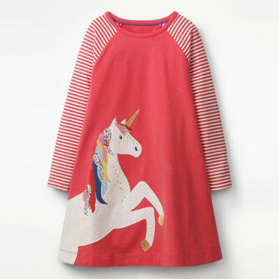 

Princess Kids Baby Girls Unicorn Striped Cotton Dress Casual Party Dresses