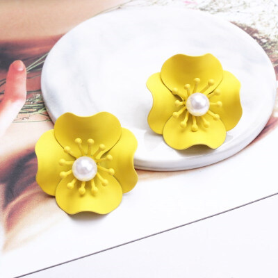 

2019 New Korean Style Spray Paint Big Flower Stud Earrings For Women Fashion Summer Elegant Sweet Jewelry Accessories Brincos