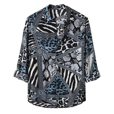 

Tailored Mens Autumn Loose Casual Daily Leopard Print Print Long Sleeve Shirt Top Blouse