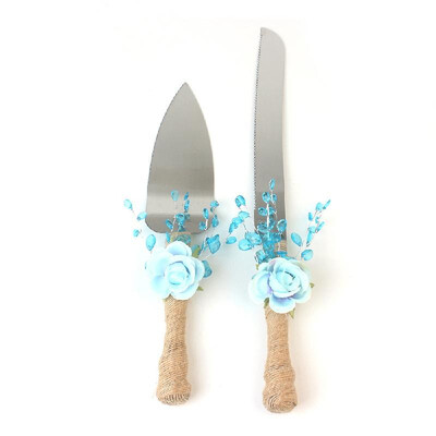 

Stainless Steel Wedding Cake Knife & Server Set Burlap Twine Handle with Artificial Flower Cake Cutlery for Wedding Anniversary Bi