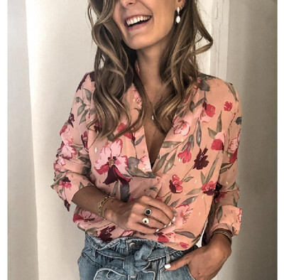 

Amazon Print Shirt Vintage Long Sleeve Loose Top Pink