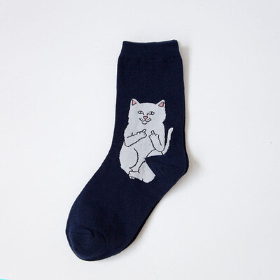 

1 Pair Autumn Winter Women Cotton Socks Art Funny Alien Planet Creative Funny Cartoon Cat Breathable Socks