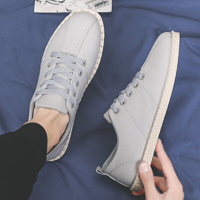 

2019 new summer canvas casual tide shoes cloth lazy mens shoes breathable fisherman linen straw braided spirit guy