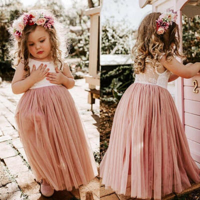 

UK Kids Baby Flower Girl Dress Lace Tulle Party Bridesmaid Gown Dresses Sundress