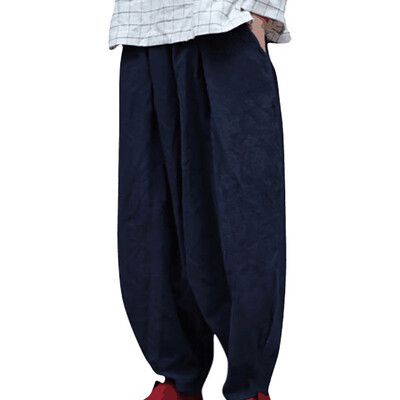 

Womens Spring Vintage Pants Casual Loose Harem Trousers Wide Leg Elastic Waist