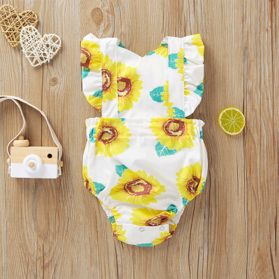 

Newborn Infant Baby Girl Sunflower Floral Backless Romper Bodysuit Clothes